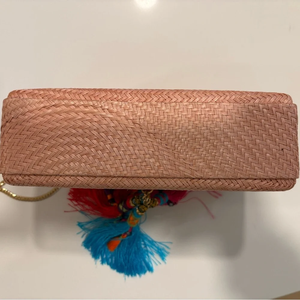 Elegant Coral Woven Clutch with Colorful Tassels - Picture 4 of 6